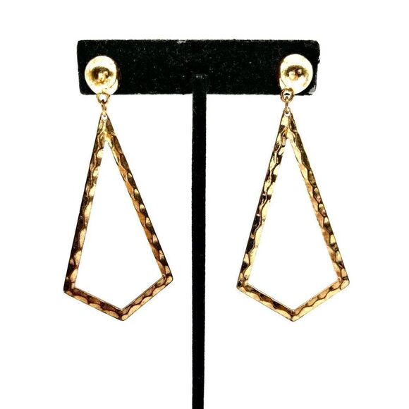 Triangle Gold Tone Dangle Earrings - Picture 2 of 2